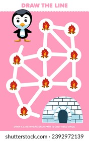 Maze puzzle for children help penguin move to the igloo printable winter worksheet