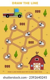 Maze puzzle for children help pickup truck move to the barn printable transportation worksheet