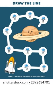 Rätsel für Kinder Maze helfen dem Raumschiff beim Umzug auf das Blatt für das druckbare Sonnensystem des Planeten