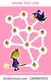 Maze puzzle for children help witch collect all candy printable halloween worksheet