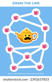 Maze puzzle for children with teapot and mug picture printable tool worksheet