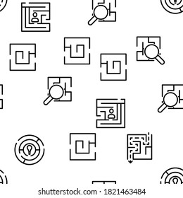 Maze Puzzle Different Vector Seamless Pattern Thin Line Illustration