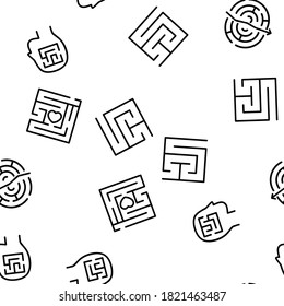 Maze Puzzle Different Vector Seamless Pattern Thin Line Illustration