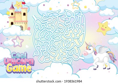 Maze Puzzle Game Activity For Children In Unicorn Theme Illustration