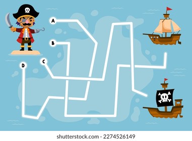 El juego de rompecabezas de mazorca para los niños ayuda a que el tierno capitán del caricaturista se mueva a la hoja de cálculo correcta imprimible del barco