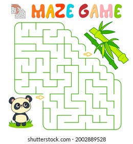 Maze puzzle game for children. Maze or labyrinth game with panda. Vector illustrations