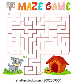 Maze Puzzle Spiel für Kinder. Maze oder Labyrinth Spiel mit Hund. Vektorgrafiken