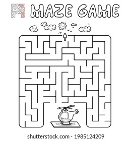 Maze puzzle game for children. Outline maze or labyrinth game with helicopter. Vector illustrations