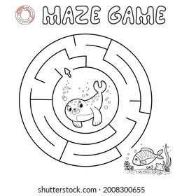 Juego de rompecabezas de mazorca para niños. Esbozar el juego laberíntico o laberíntico con sello. Ilustraciones vectoriales