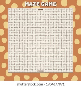 Maze puzzle game with giraffe skin concept background. Labyrinth conundrum hard level.
