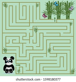 maze puzzle game for kids little Panda, help the Panda get to the bamboo forest, vector, children's illustration