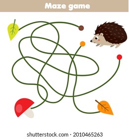 Maze puzzle. Help hedgehog find mushroom. Activity for and kids. educational children game. Pets theme worksheet.
