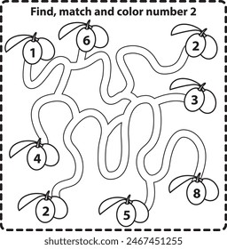 Maze puzzle for kids : Find, match and color number 2