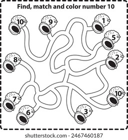 Maze puzzle for kids : Find, match and color number 10