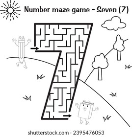 maze puzzle for kids and kindergarten (number 7)