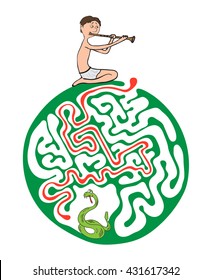 Maze puzzle for kids, labyrinth illustration with solution.