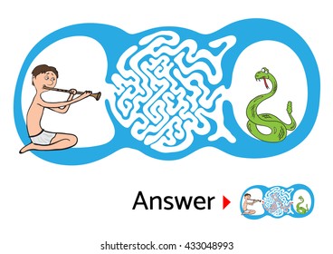 Maze puzzle for kids, labyrinth illustration with solution.