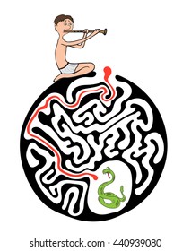 Maze puzzle for kids, labyrinth illustration with solution.