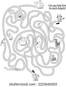 Maze puzzle for kindergarten. Please help the cat