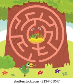 Maze puzzle page for children with bird theme