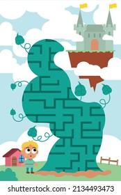 Maze puzzle page for children with fairy tale theme