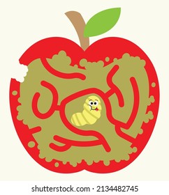 Maze puzzle page for children on apple worm