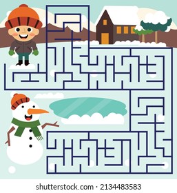 Maze Puzzle Page For Children On Winter