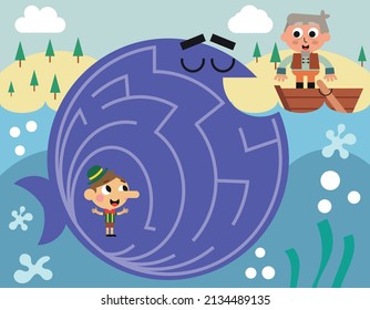 Maze puzzle page for cute pirate theme kids