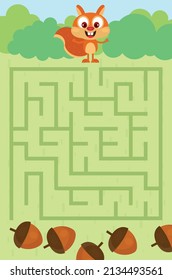 Maze puzzle page for cute squirrel kids