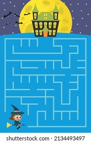 Maze Puzzle Page For Cute  Witch-themed Kids 