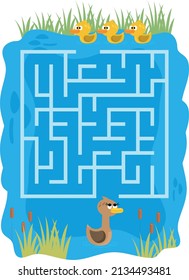 Maze puzzle page for duck-themed kids