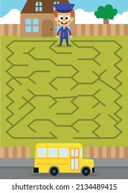 Maze puzzle page for kids on bus driver
