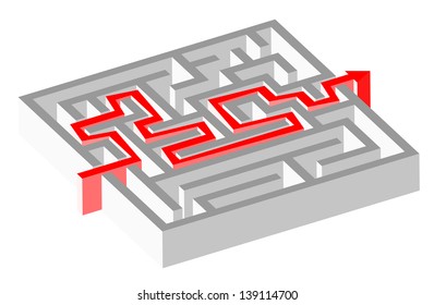 Maze puzzle solved by red arrow