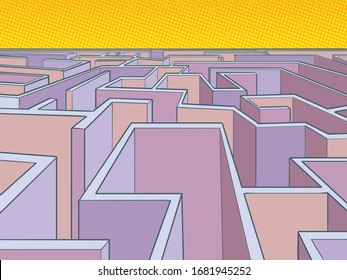 maze puzzle unknown route. Pop art retro vector illustration kitsch vintage 50s 60s style