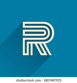 Maze R letter logo made of three parallel lines. Flat vector design can be used for jigsaw ads, right choice poster, tech identity, etc.