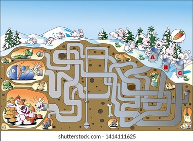 A maze reaching the hibernating hole of a rabbit