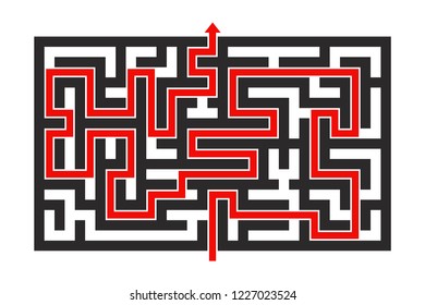 Maze with red path. Top view. Vector illustration isolated on white background