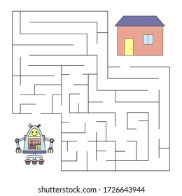 Maze with robot. Educational children game. Vector illustration.