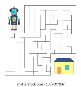 Maze with robot. Educational children game. Vector illustration.
