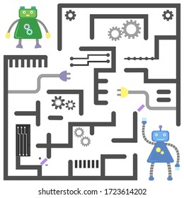 The maze with the robots. Children's game.