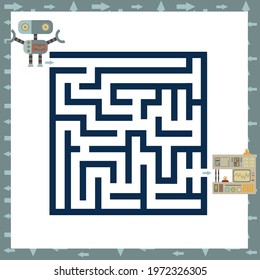 Maze with robots. Find right way. Kids mini game for development.