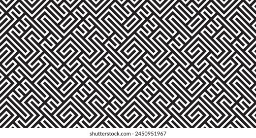 Maze seamless geometric pattern, labyrinth vector abstract background, wallpaper design.