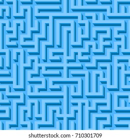 Maze seamless pattern with blue endless tiled labyrinth for fabric or wallpaper