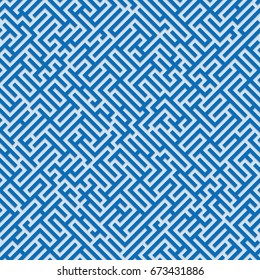Maze seamless pattern. Blue geometrical seamless pattern. 