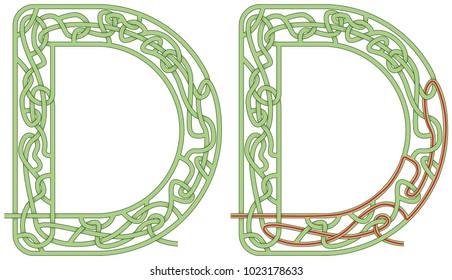 Maze in the shape of capital letter D - worksheet for learning alphabet