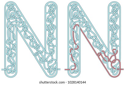 Maze In The Shape Of Capital Letter N - Worksheet For Learning Alphabet