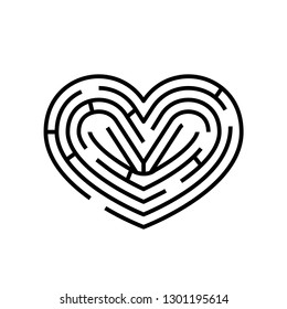 Maze in shape of heart. Vector brainteaser