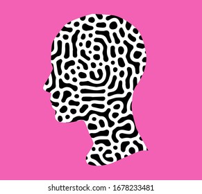 Maze in the shape of a human head. Conceptual minimalist illustration of Mental disorders, dellusions and illusions.