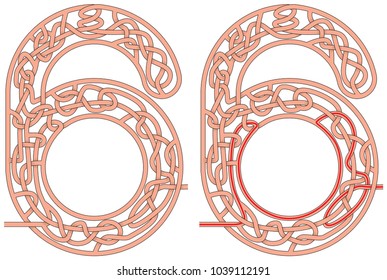 Maze in the shape of number six - worksheet for learning numbers