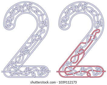 Maze in the shape of number two - worksheet for learning numbers